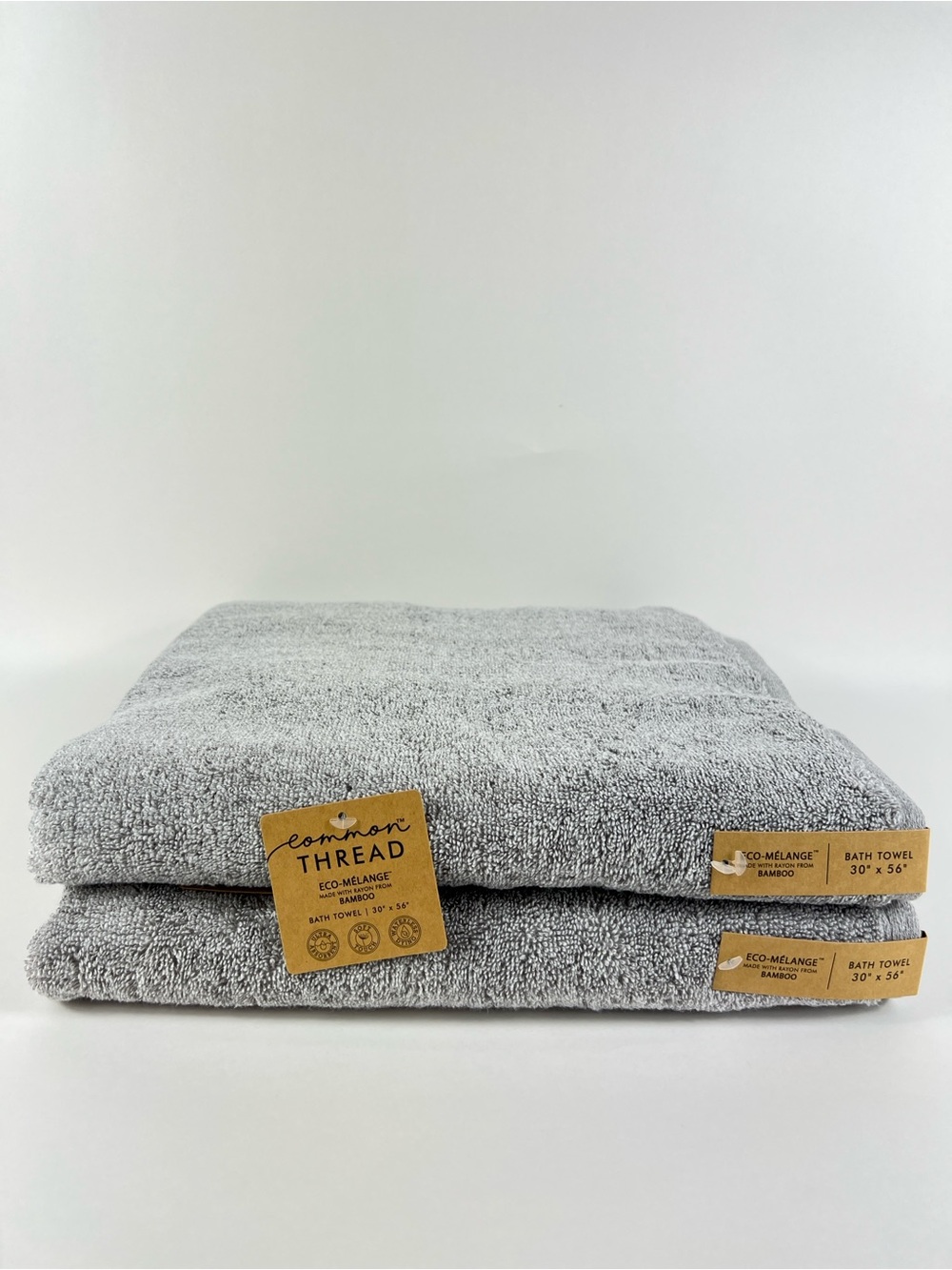 Common Thread Bamboo Bath Towel Set Medium Grey Eco Melange Set of 2 NEW